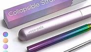 | Collapsible Straw with Soft Silicone Mouthpiece & Case | Stainless Steel Straws Drinking Reusable | Dishwasher Safe | +1 Straw Cleaning Brush For Travel (Unicorn)