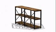 IRONCK Rustic Entryway Console Table, Long Hallway Table 55in 3-Tier, TV Stand Entertainment Center Media Stand for Living Room, Industrial Style, Vintage Brown