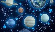 Glow in The Dark Stars Solar System Wall Decals, The Earth Wall Stickers for Bedroom, Baby Nursery Planets Sticker Decoration for Ceiling (Blue)