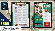 Download Free Fast Food Restaurant/Hotel Menu PSD Template A4