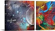 Left Brain Right Brain Wall Art Galaxy Brain Painting Inspirational Framed Art Prints Home Decor 12"x12"x2 Pieces