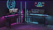 Tribesigns Gaming Desk, 75" Computer Desk with LED Strip & Monitor Shelf-XK00231