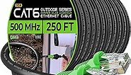 GearIT Cat6 Outdoor Ethernet Cable (250 Feet) CCA Copper Clad, Waterproof, Direct Burial, In-Ground, UV Jacket, POE, Network, Internet, Cat 6, Cat6 Cable - 250ft for Personal Computer