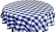 Hiasan Checkered Round Tablecloth 60 Inch - Waterproof Stain and Wrinkle Resistant Washable Fabric Table Cloth for Dining Room Party Outdoor Picnic, Royal Blue and White