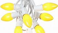 Novelty Lights Yellow Ceramic Incandescent Christmas String Lights - Retro Traditional C9 Indoor/Outdoor Light Set w/ 25 Mini Bulbs for Roof Lines, Patios (White Wire, 25' Long)
