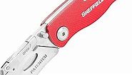 Sheffield 12614 Ultimate Lock Back Utility Knife, Folding, Box Cutter Knife, Carpet Knife, Drywall Cutter, and More, Quick-Change Blade, Back Lock Design, Red