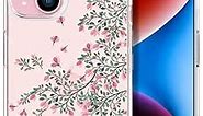 ENDIY Compatible with iPhone 15 Case Elephant Floral for Women Girls Girly Cute Designer Phone Case Clear with Design, Compatible with iPhone 15 Case Transparent,Elephant Flowers