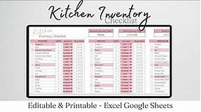 Kitchen Inventory Management Excel Spreadsheet, Kitchen Inventory System Template, Organization