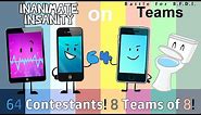 If ALL Inanimate Insanity Characters were on BFB Teams with 64 Contestants, 8 Teams of 8!