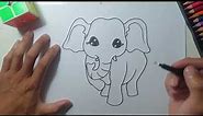 Drawing and coloring a cute cartoon Elephant , easy drawing for kids!