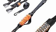 TorkStrap HD750 | 14'x1.5'' Spring Loaded Tie Down Straps - Adapts to Load Shifts - Heavy Duty 2250lbs Max Load - Just Pull Alternative to Ratchet Straps w/Hooks - Secure Motorcycles, Kayaks (2-Pack)