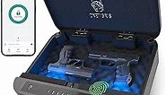 OneTigris Gun Safe for Handgun, 0.1S APP Gun Lock Biometric Gun Safe with Fingerprint, Numeric Code, Backup Keys, APP, Handgun Safe for Nightstand, Home, Bedside, and Car - Brown