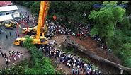 Impressive Excavator And Double Crane Use His Power Recovery Big Tree Sink Deep Water Successfully