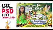 Tinkerbell Simple Birthday Invitation Layout Template : Free PSD File Download
