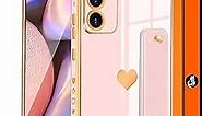 Likiyami (3in1 for Samsung Galaxy A54 5G Phone Case Heart for Women Girls Girly Cute Luxury Pretty Aesthetic with Stand Cases Pink and Gold Plating Love Hearts Cover for Galaxy A54 5G 6.4 inch
