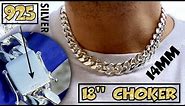 Real Solid 925 Sterling Silver Miami Cuban Link 18" Inch x 14MM Thick Heavy Hip Hop Necklace
