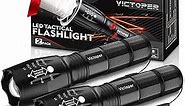 Victoper LED Flashlight 2 Pack, Bright 2000 Lumens Tactical Flashlights High Lumens with 5 Modes, Waterproof Focus Zoomable Flash Light for Outdoor, Gifts for Birthday for Men Women Adults