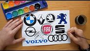 10 car logos from Europe - Drawing logos - BMW, Audi, Fiat, Seat, Opel, Peugeot ...etc