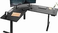 VIVO Electric Height Adjustable 67 x 60 inch Corner Stand Up Desk, 2 Black Solid Table Tops, Black Frame, Memory Controller, L-Shaped Workstation, 3E Series, DESK-KIT-3E6B