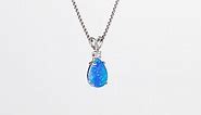 Peora Created Blue Opal with Genuine Diamond Pendant in 14K White Gold