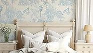 Toile Wallpaper Blue and White Peel and Stick Wallpaper Accent Wall French Chinoiserie Style Country Farmhouse Temporary Wallpaper for Apartments Nursery Wallpaper
