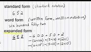 Math Numeration: Standard form, word form, and expanded form for whole numbers.