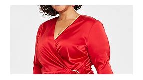 I.N.C. International Concepts INC Plus Size Satin Wrap Top, Created for Macy's - Macy's