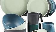 Shopwithgreen Plastic Dinnerware Sets (16PCS) - Lightweight & Unbreakable Dinnerware Set - Microwave Safe Plates Set, Bowls, Cups Mugs, Service for 4, Great for Kids & Adult