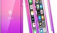 Ruky iPod Touch 7th 6th 5th Generation Case, Full Body Rugged Case with Built in Screen Protector Soft TPU Shockproof Bumper Protective Crystal Clear Girls Case for iPod Touch 5 6 7 (Pink Purple)