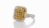10K White Gold Rhodium Over Yellow Diamond Cluster Ring