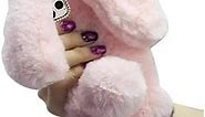 Shinetop for iPhone 14 Pro Max Rabbit Fur Case Bling Diamond Luxury Cute Soft Warm Fluffy Rabbit Fur Case Winter Handmade Bunny Plush with Bowknot Protective Cover for iPhone 14 Pro Max 6.7"-Pink