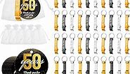 Dandat 54 Sets 50th Birthday Beer Opener Keychain Bottle Opener Keychain Bulk Wedding Favors for Guests with Organza Bags Thank You Cards Rope for Birthday Party Baby Shower Souvenirs Gifts Supplies
