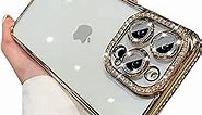 Fycyko Clear Phone Case for iPhone 14 Pro with Glitter Full Camera Protector Bling Rhinestone Diamond Shockproof Cute Case for iPhone 14 Pro 6.1''-Gold