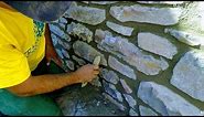 HOW TO BUILD NATURAL STONE WALL, RETAINING ROCK BOULDERS DETAIL MASONRY ADVICE TUTORIAL CONSTRUCTION