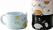 Stackable Cat Mug Set of 4, Adorable Ceramic Coffee Mugs for Cat Lovers, Funny Cartoon Cat Designs, Perfect Gifts for Party, Christmas, and Cat Enthusiasts, 10 oz