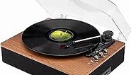 Retro Wooden Turntable with 3 Speed Vinyl Record Player, Built-in Stereo Speakers, Bluetooth, Aux in, USB Playback, & USB Recording to MP3