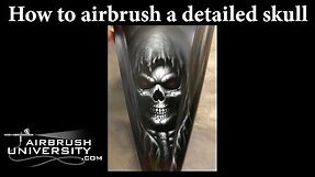 How to airbrush a skull. Learn to paint a grim reaper, detailed skull, and knife edge.