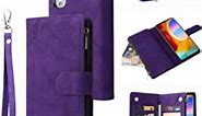 LBYZCASE Phone Case for LG Velvet 5G,LG Velvet 2020 Wallet Case,Luxury Folio Flip PU Leather Cover[Zipper Pocket][Magnetic Closure][Wrist Strap][Kickstand ] for LG Velvet 6.8 inch (Purple)