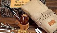 Whitluck's Tobacco Pipe with Waxed Canvas Pipe Roll, Handmade Wood Smoking Pipe with Ultimate Beginner Guide E-Book, Travel Tobacco Pouch - Smoking Gift Set and Accessories