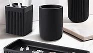 XLHOMO Resin Bathroom Toothbrush Holder Set, Matte Black Bathroom Accessories Set 4 Pcs, Bathroom Tumbler Cup Tooth Brushing Cup Set with Tray, for Sink Countertop Modern Home Decor
