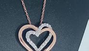 Jewelili 10K Rose Gold 1/4 Cttw Natural White Round Diamond Double Heart Pendant Necklace