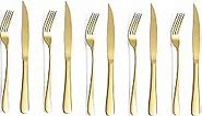 Rygten QU 12-piece Gold Steak Knives Set, Fork And Knife Set For 6, Stainless Steel Knife Set Of 12, Dishwasher Safe