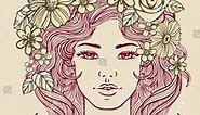 Beautiful Woman Face Floral Pattern Vector Stock Vector (Royalty Free) 766128958 | Shutterstock