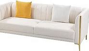 FOTOSOK 78'' Sofa, Modern White Couches for Living Room, Comfy, Faux Leather Sofa 3 Seater Sofa with 2 Throw Pillows and Gold Metal Legs, Deep Seat Sofas (Cream White)