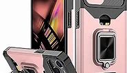 Nvollnoe for iPhone 14 Case with Sliding Camera Cover and Card Holder Heavy Duty Protective iPhone 14 Case with Ring Magnetic Kickstand Phone Case for iPhone 14 6.1 inch(Rose Gold)