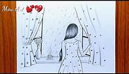 How to draw a girl looking rain through a window || pencil drawing tutorial || girl drawing