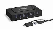 Plugable 7-in-1 USB Powered Hub for Laptops with USB-C or USB 3.0 - USB Power Station for Multiple Devices and USB Data Transfer with a 60W Power Adapter, Driverless