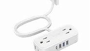 TROND Flat Plug Power Strip, 5Ft Ultra Thin Extension Cord, Travel Power Strip with 4 USB Charger (1USB C), 4 AC Outlets, No Surge Protector for Travel, Cruise Ship, Dorm Room Essentials, White