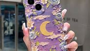 Sayoaho Designed for iPhone 11 Pro Max Case Women, Cute Curly Wave Frame Shape, Colorful Retro Oil Painting Flower Laser Beam Glossy Pattern, Compatible with iPhone Case (iPhone 11 Pro Max, Purple)