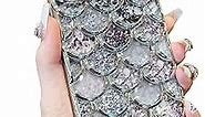 3D Bling Sparkle Plating Mermaid Phone Case Compatible with iPhone 14 Pro Max, Cute Gradient Glitter Fish Scale iPhone Case Cover with Camera Protection for Women - Silver